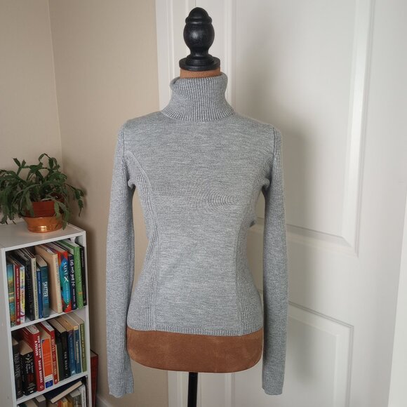 Cult Status Rare Y2K Label Heather Gray Ribbed Bodycon Turtleneck Sweater Grail - Picture 1 of 5